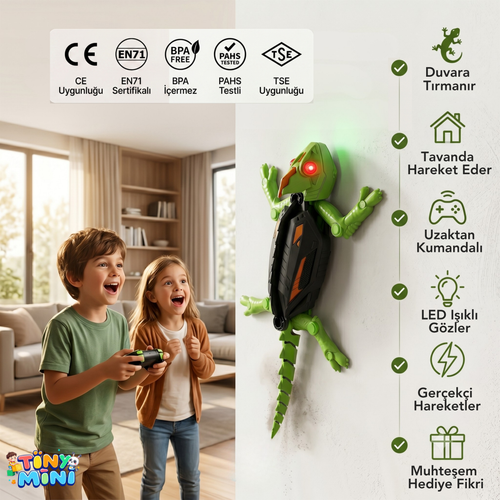 TinyMini™ Uzaktan Kumandalı Duvar ve Tavana Tırmanabilen Kertenkele
