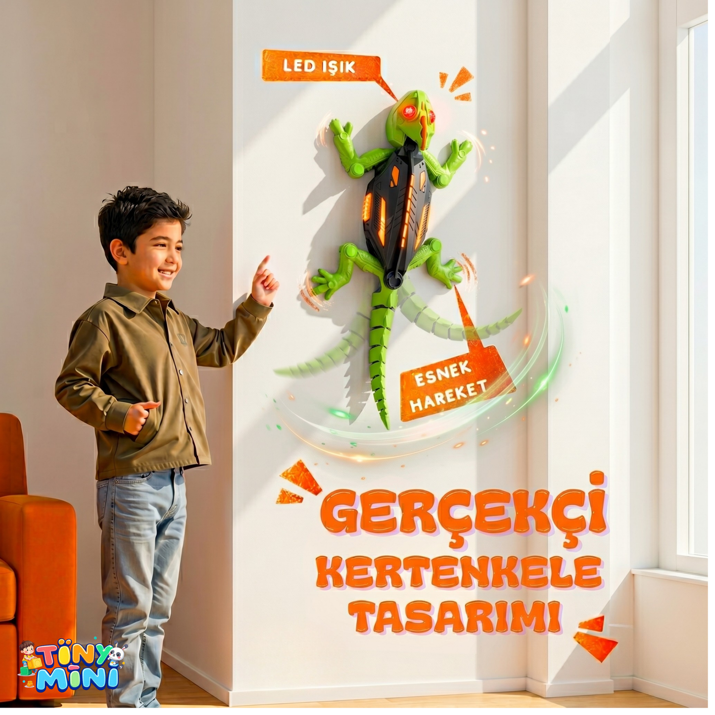 TinyMini™ Uzaktan Kumandalı Duvar ve Tavana Tırmanabilen Kertenkele